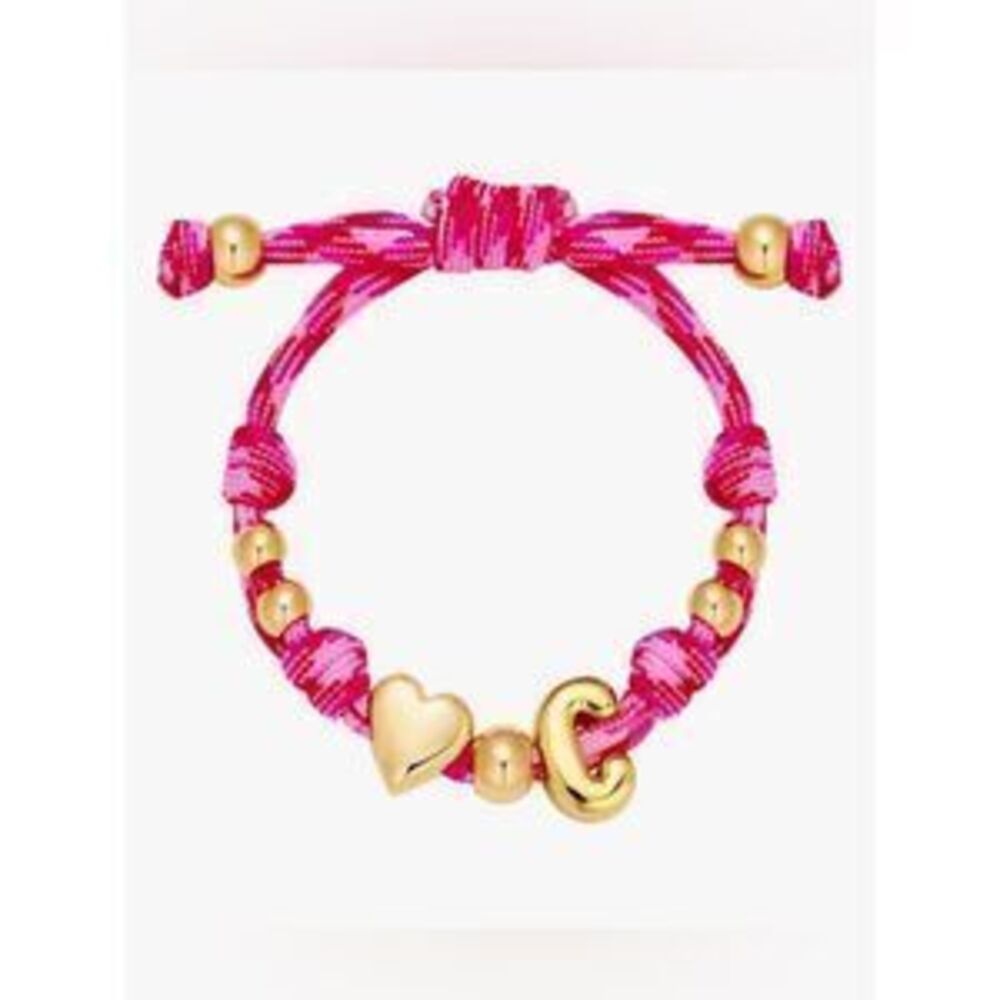 NEW?14K Gold-Plated Knotty Bubble Letter Initial Heart Bracelet